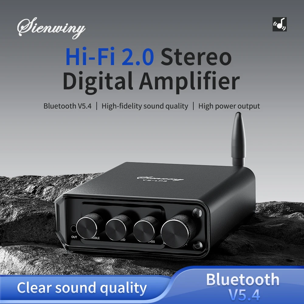 SIENWINY-785 HiFi 2.0 Power Amplifier 50W x 2 TPA3116D2 Bluetooth 5.4 Stereo Audio Amp Bass Treble Control
