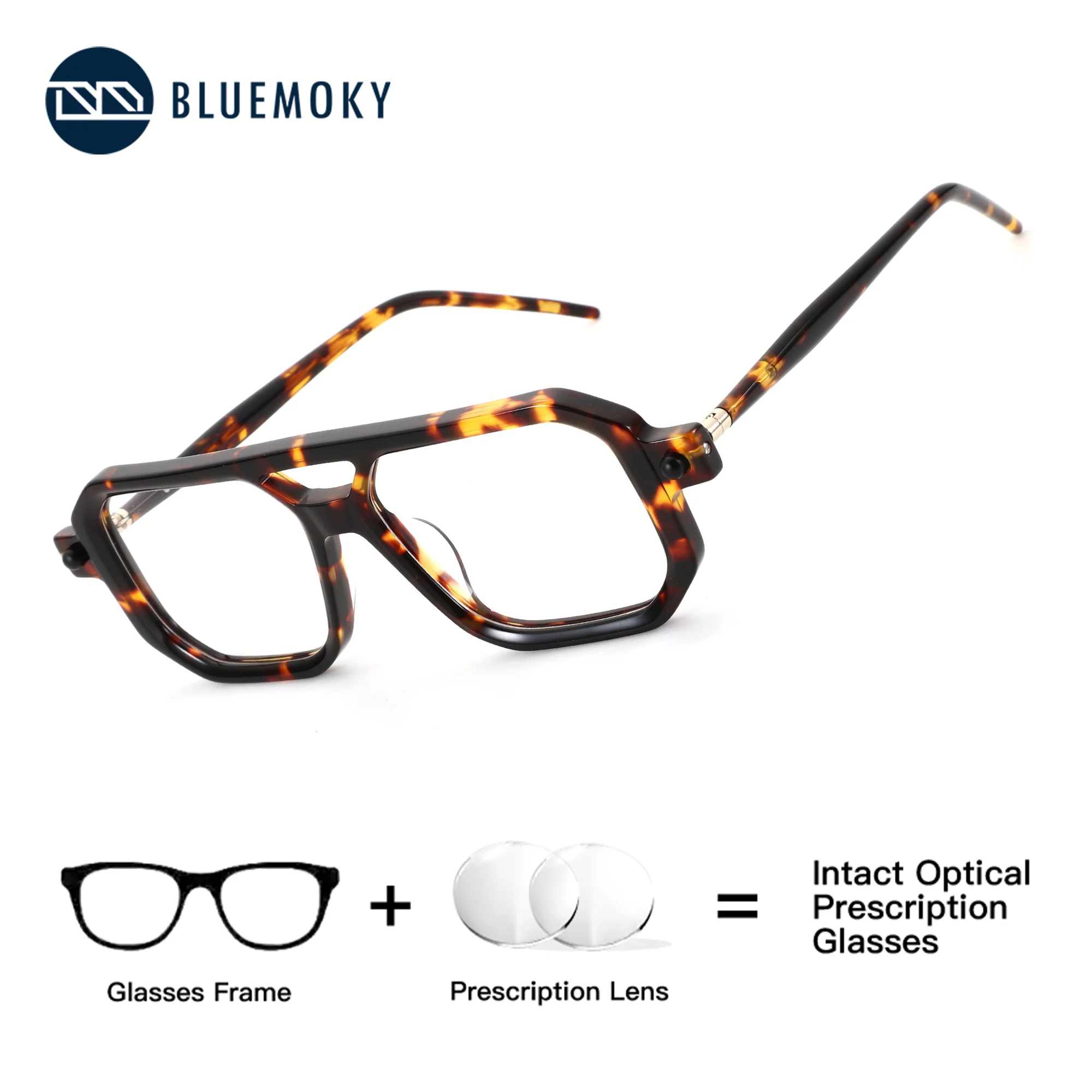 

BLUEMOKY Acetate Pilot Prescription Glasses, Men's Progressive Myopia Photochromic, Anti Blue Light Multifocal Optical Lenses