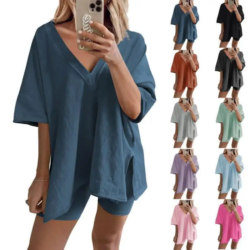 

Denimlook Short Sleeve Shorts Set Women's Silk Fabric Fashionable Copy Denim Outfit Elderly Ladies' Clothing