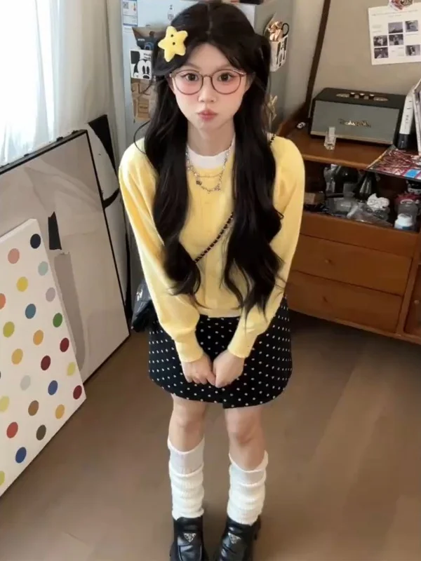 블라 폴카 도트 수트 스커트 여성용 하이웨이스트 슬림핏 또는 A라인 스커트 편안하고 부드러운 한국 스타일 출퇴근용