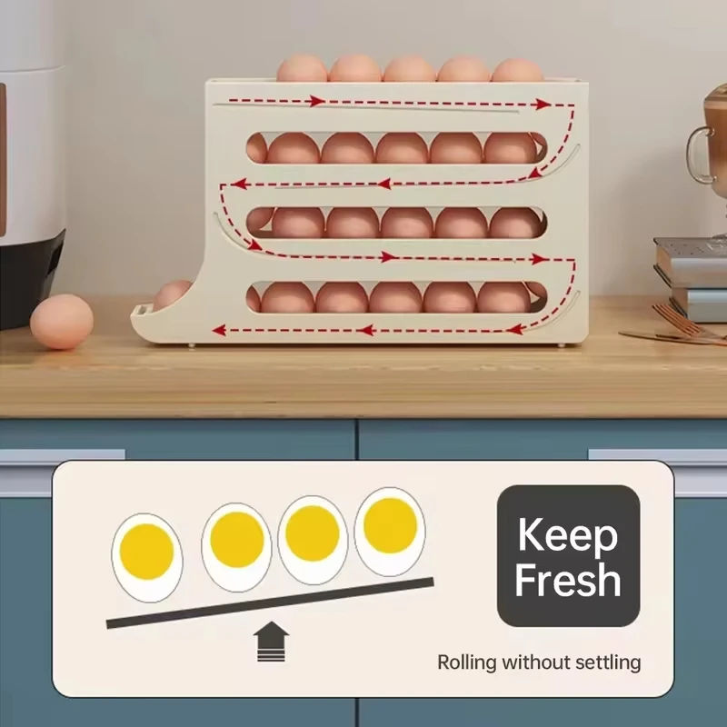 Xiaomi Kitchen Refrigerator Egg Organizer 4 Tier Rolling Egg Holder Dispenser Kitchen Automatic Scrolling Egg Holder Kitchen Box