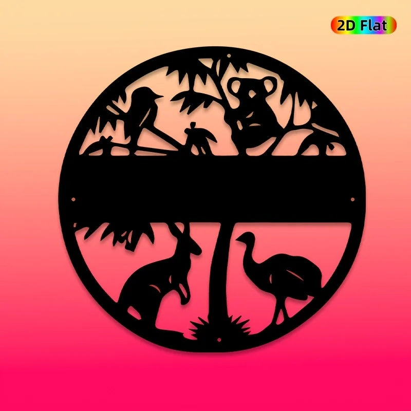 CIFBUY Metal Wall Art,2D Flat Laser Cut Koala Kangaroo Iron Hanging Sculpture,Rustproof Powder‑Coated Wall Decor