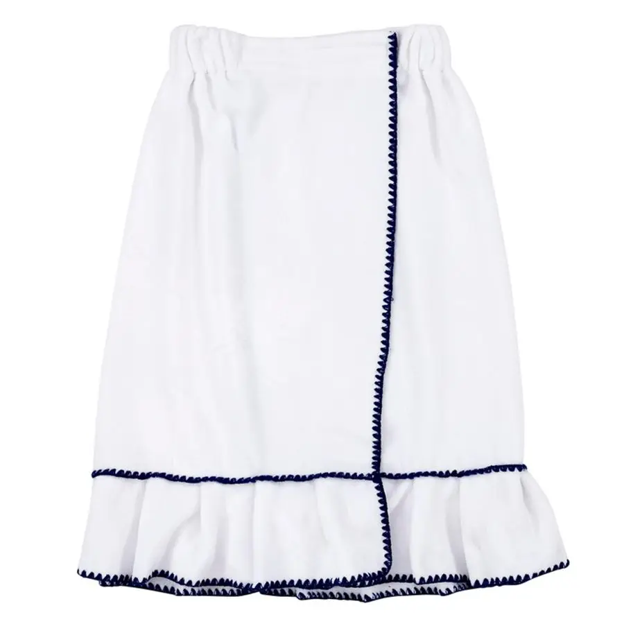 

Soft Plush Luxury Spa Shower Bath Towel Wrap with Adjustable Closure, One Size, White Blue Whipstitch