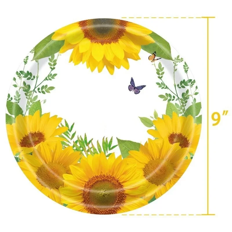 10Guests Sunflower Disposable Tableware Spring Flower Butterfly Paper Plate Napkin Tablecover Happy Girls Birthday Party Decor