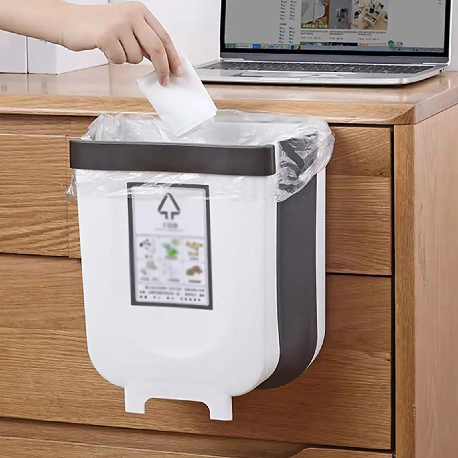 

Foldable Trash Bin For Kitchen Cabinet Door Hanging Garbage Can Storage Organizer Space Saving Rubbish Container Foldable