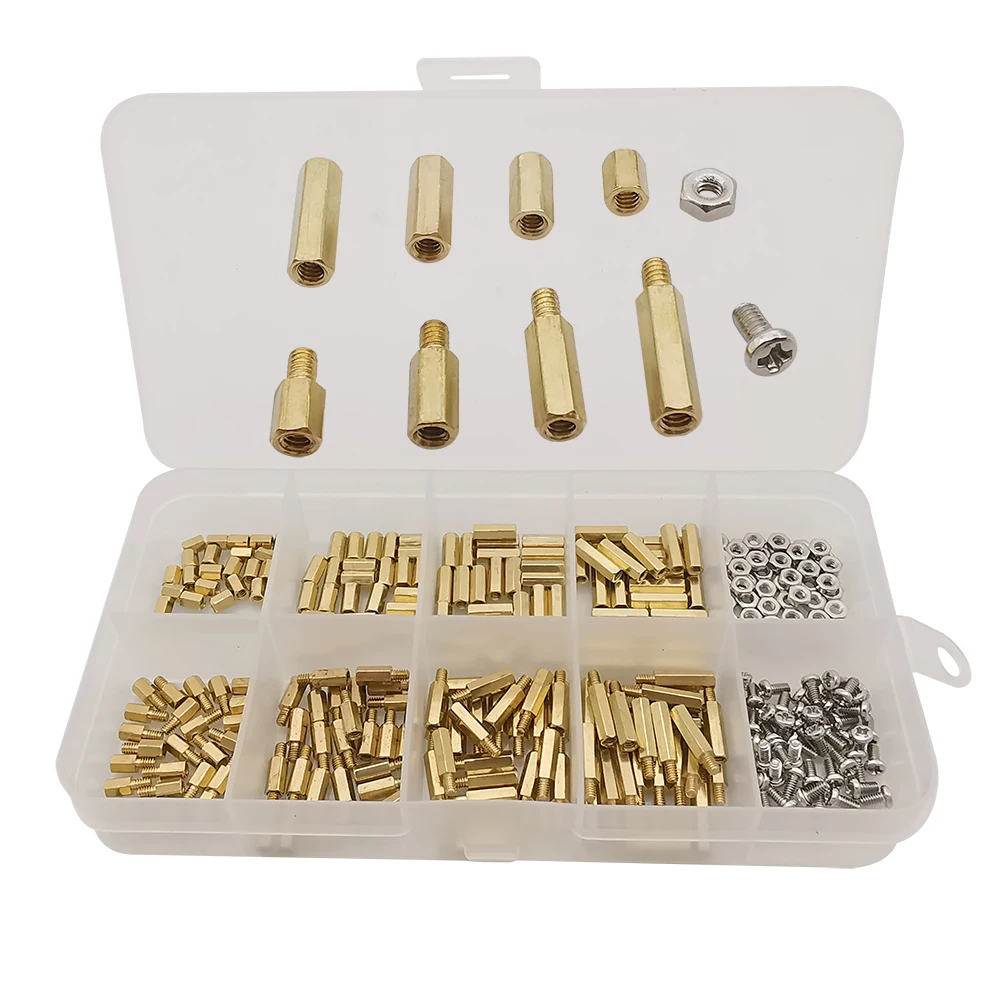 

300Pcs M2 Hex Brass Standoff Thread Pillar PCB Motherboard Male Female Standoff Spacer Pillars Mount Screws Nuts Assortment Kit