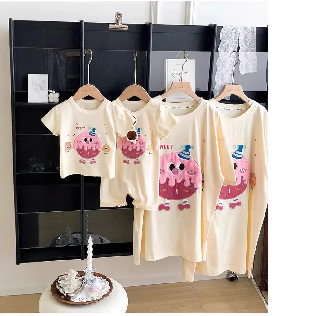 

Parent-child T Shirt Cotton Cute Funny Print Family Matching Clothes Dad Mom Daughter Son Short Sleeve Tee Tops Newborn Romper