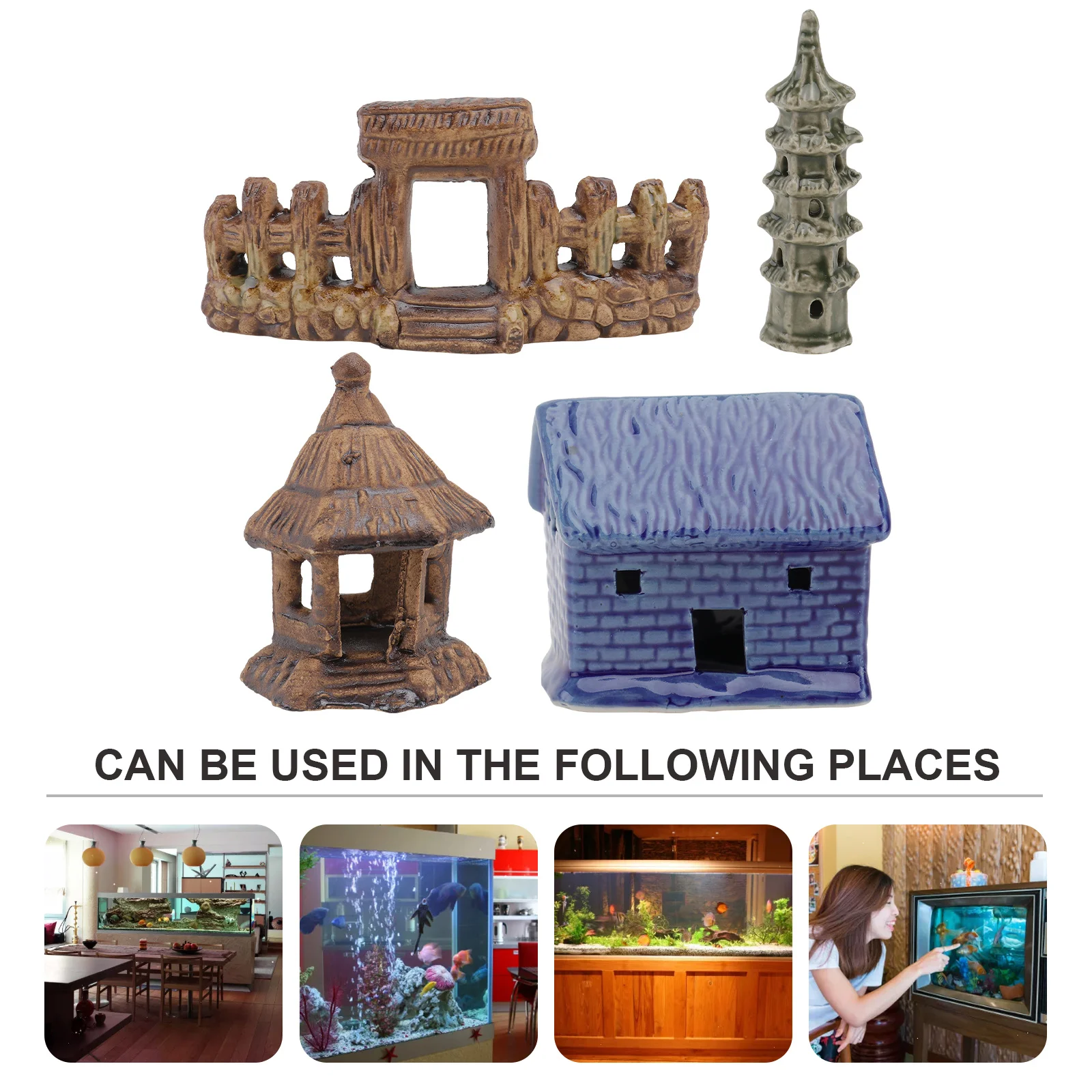 

4Pcs Aquarium Supply Ceramic Fish Tank Decor Realistic Underwater Landscape Decorative Craft Bright Durable Aquarium Adornment