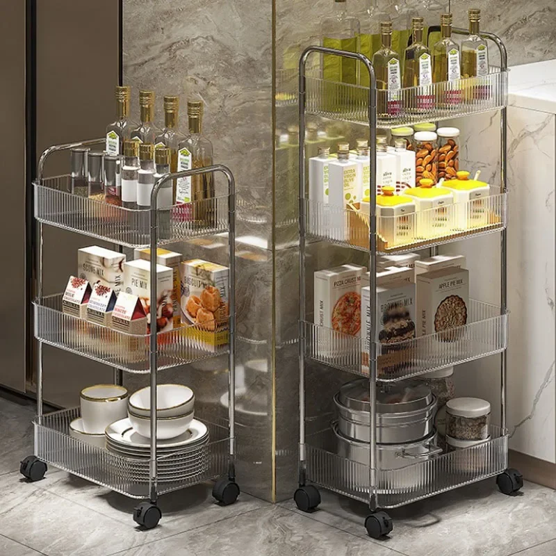 رف متنقل مع عربة تخزين عجلة عربة دوارة من الأكريليك الشفاف عربة منزلية لمنظم أشتات مستحضرات التجميل للوجبات الخفيفة
