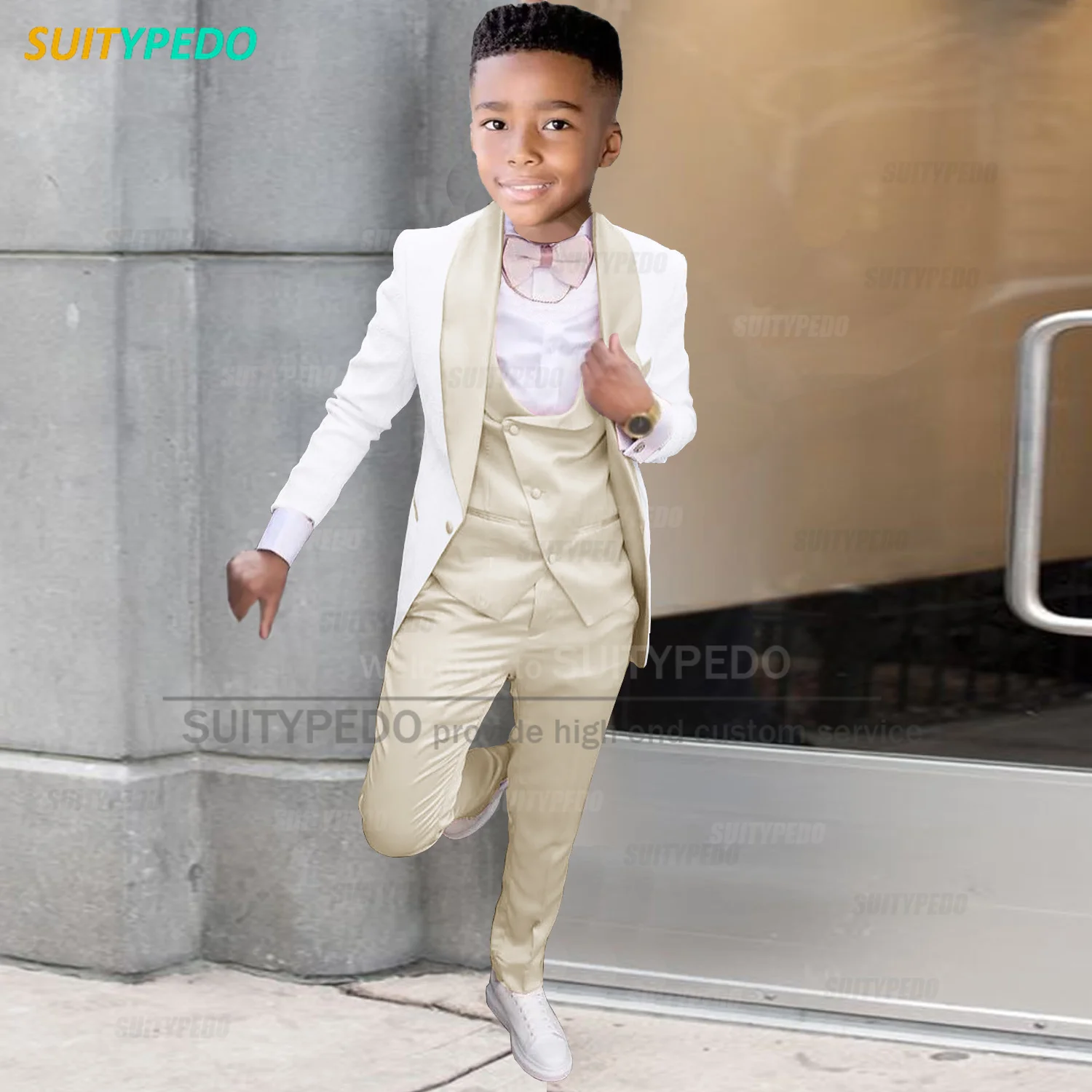 Classic Satin Suit Set For Boys School Prom Luxury Blazer Vest Pants Outfits Wedding Party Flower Kids High Quality Tuxedos