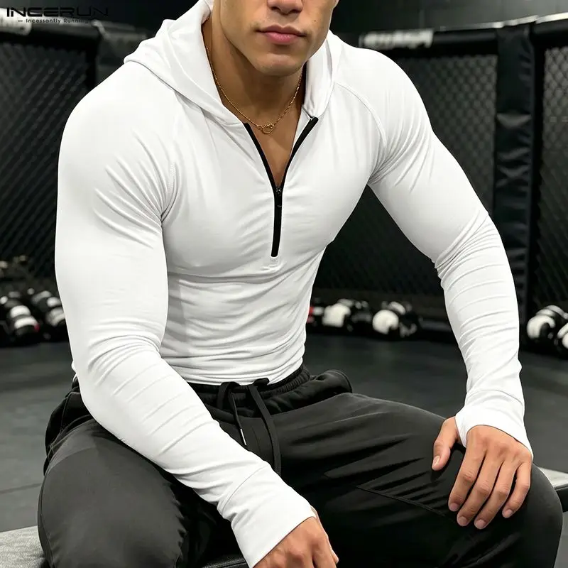 Men's Hoodies Solid Hooded Long Sleeve Cozy Casual Sweatshirts For Man Streetwear Zipper Workout Fashion Men Clothes INCERUN