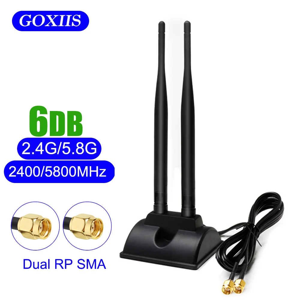 Dual Band WiFi 2.4GHz 5GHz 5.8GHz Antenna 6dBi Magnetic Base MIMO RP-SMA Male Antenna  for wireless PCI PCI-E network card WIFI