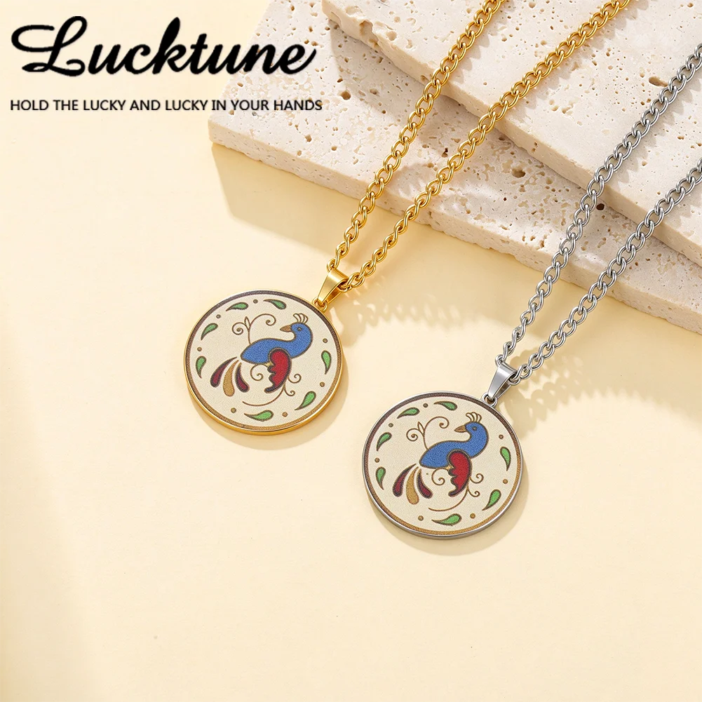 Lucktune Lucky Bird Pendant Necklace Women's Stainless Steel Pennsylvania Dutch Necklace Vintage Folk Art Boho Jewelry Gift