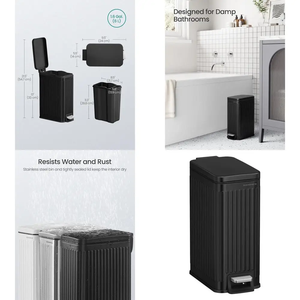 

Compact 6L Stainless Steel Trash Bin with Soft-Close Lid for Bathrooms