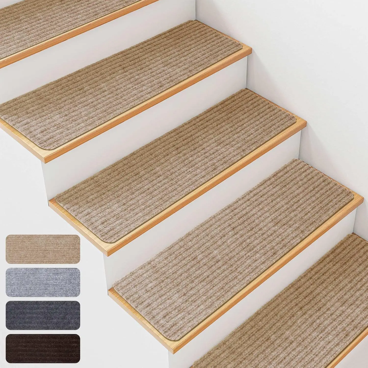 

15 PCS Non Slip Stair Treads for Wooden Steps – 20 x 76cm Indoor Non Slip Stair Treads, Carpet Stair Mats with Self-Ad