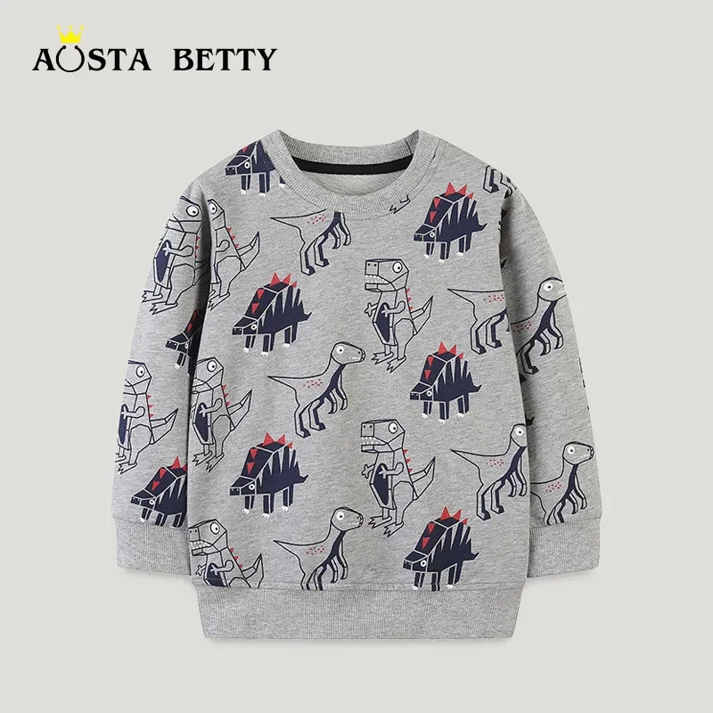 

European-style Boys Long-sleeved Hoodie Autumn New Knitted Cotton Dinosaur Print Children's Base Shirt