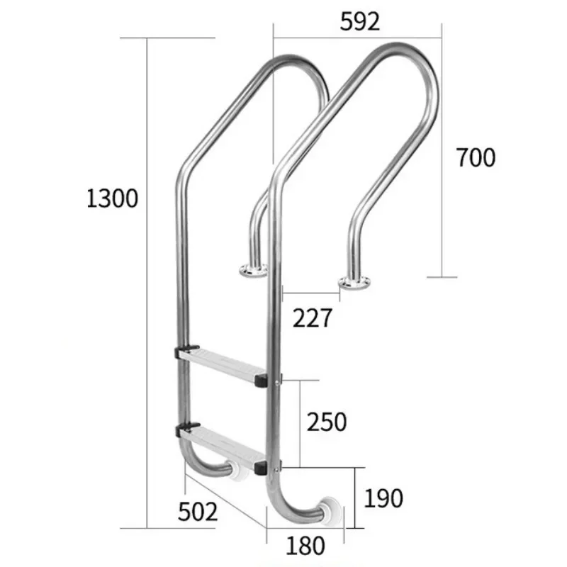 1.5mm Thick Non-slip Pool Ladder with Reinforced Handrails no Need for Embedding Stainless Steel 2–5-step Pool Ladder