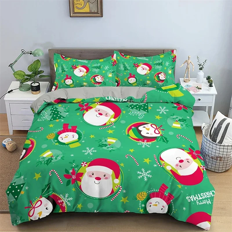 Christmas Bedding Set 3D Print Santa Claus Duvet Cover Set King Queen Single Double Size Kids Polyester Bedding Set No Bed Sheet