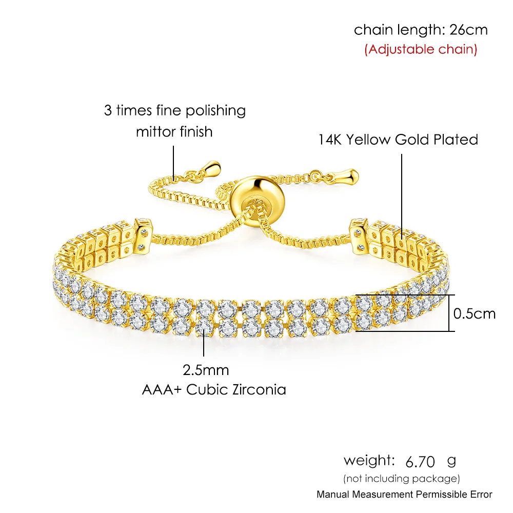 Kpop Tennis Bracelet for Teen Girl Double Row Zirconia Gold Color Adjustable Chain On Hand Gifts Trendy Woman Jewelry 2024 H217