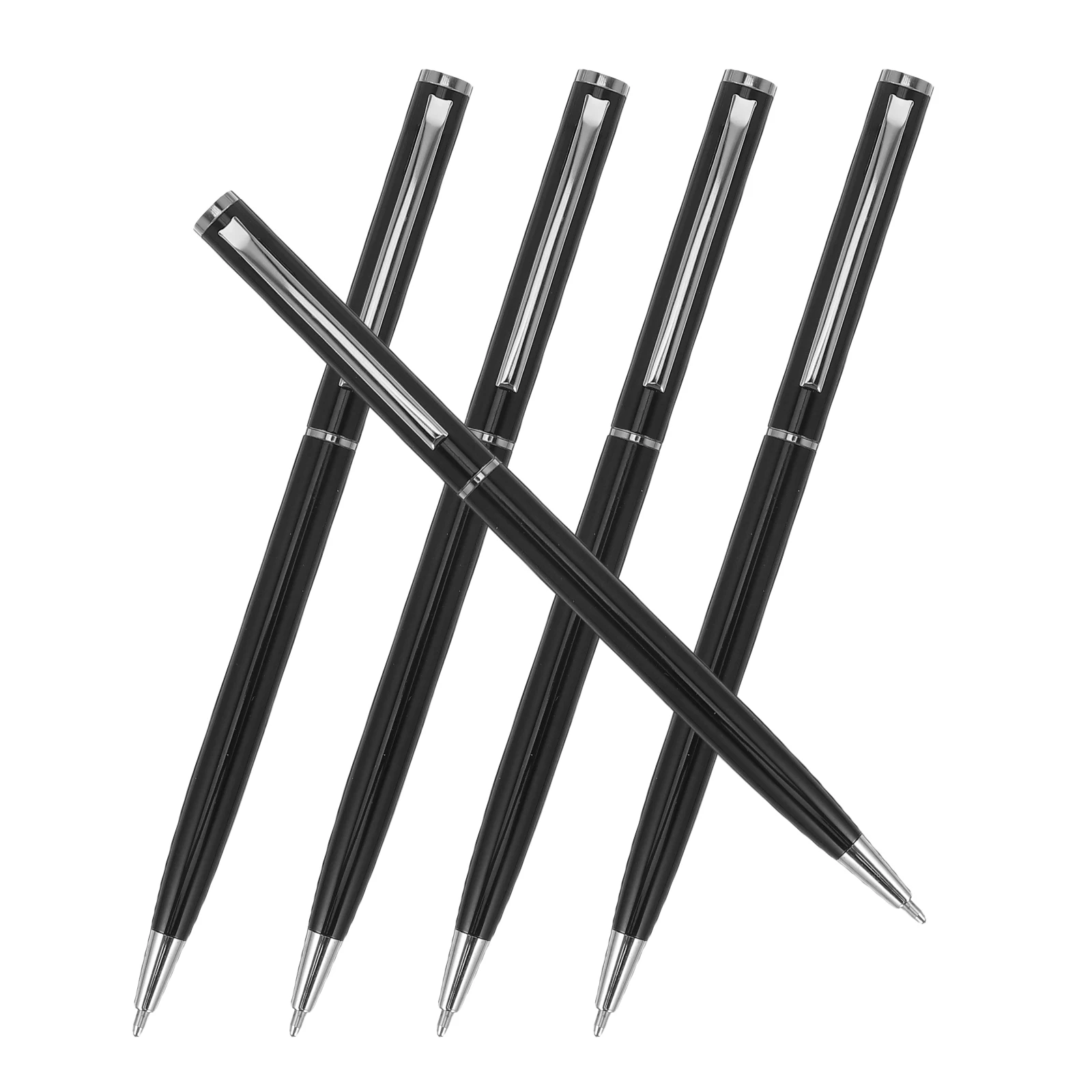 

5pcs Business Ballpoint Pen 360 Degree Rotation Metal Design Smooth Ink Flow Comfort Grip For Office School Matte Black