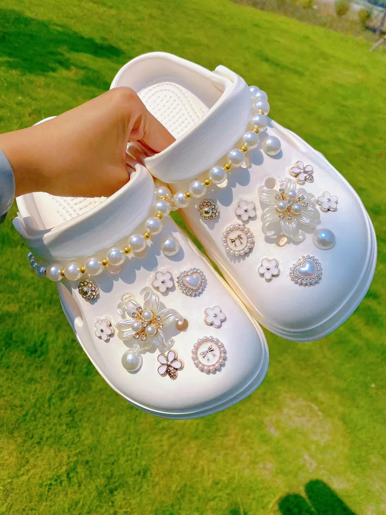 

22 жемчужные цепочки из АБС-пластика, цветы, бусины, сердце и другие украшения для пряжек для обуви своими руками, многофункциональные аксессуары для зажимов для обуви для женщин