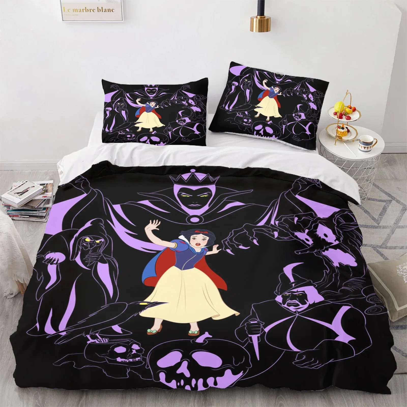 Villains Maleficent Ursula Evil Bettbezug, Kissenbezug, Bettwäsche-Set für Erwachsene, Jungen, Mädchen, Schlafzimmerdekoration, Kinder, Einzelbett, Doppelbett