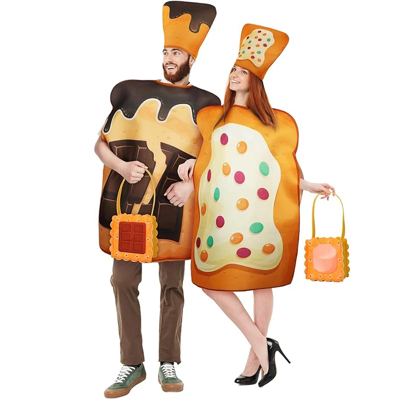 Marshmallows e Chocolate Fantasia de Halloween para Homens e Mulheres, Bolinhos Doces, Vestido Extravagante com Chapéu, Adulto, Unissexo, Casal,