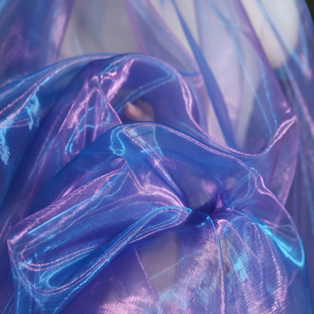 3/5/10yard Blue Purple Gradient Two Tone Sheer Organza Voile Fabric Shiny Creative Designer Cloth, By the Yard