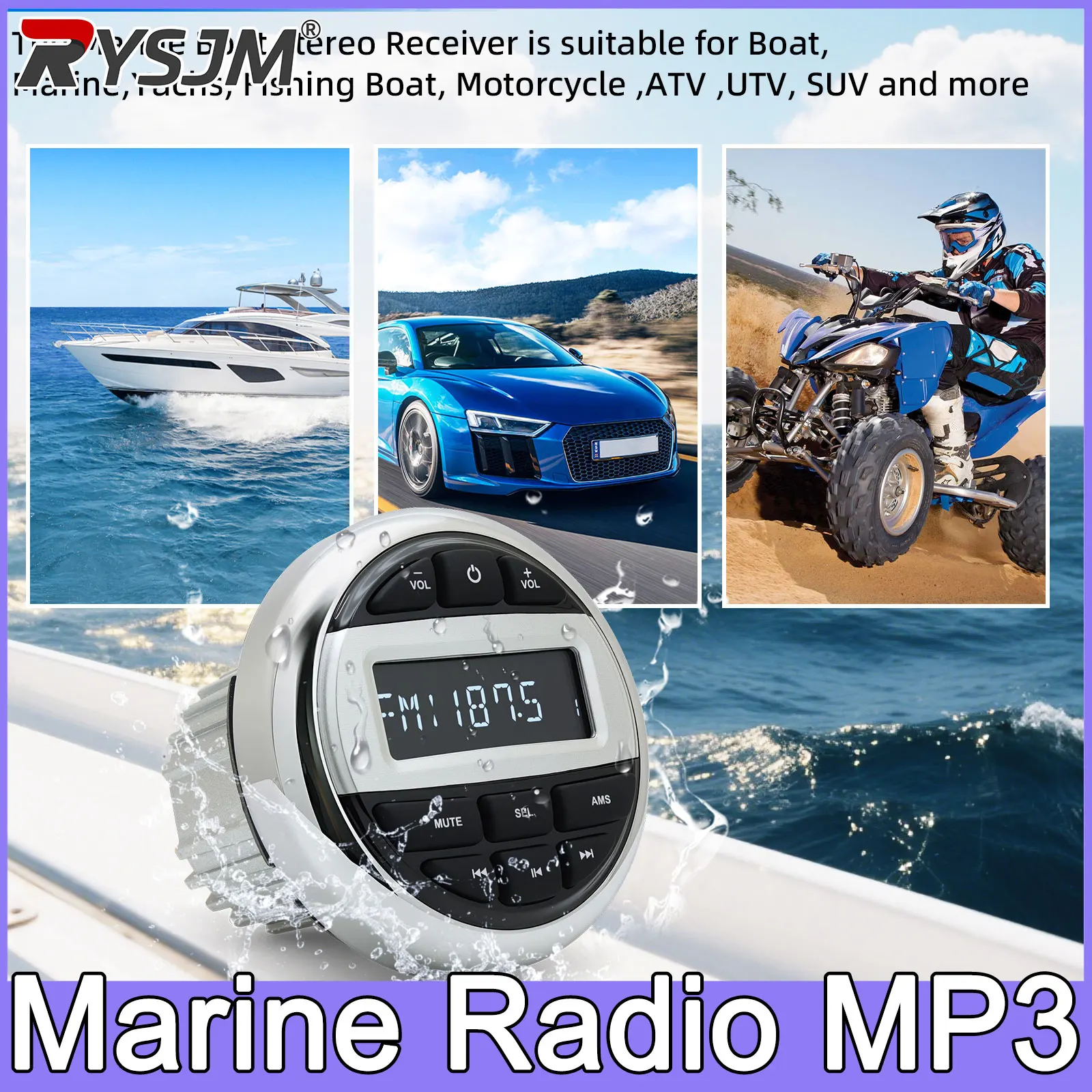 

Marine Stereo Boat Radio 4.5 Inch IPX6 MP3 Waterproof FM AM Digital Media Player For Yacht Gauge ATV RV Boat Golf