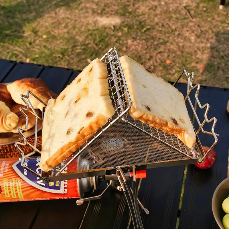 رف محمصة محمولة قابلة للطي من الفولاذ المقاوم للصدأ، رف سلكي للخبز متعدد الاستخدامات للتخييم والتنزه والنزهات #3