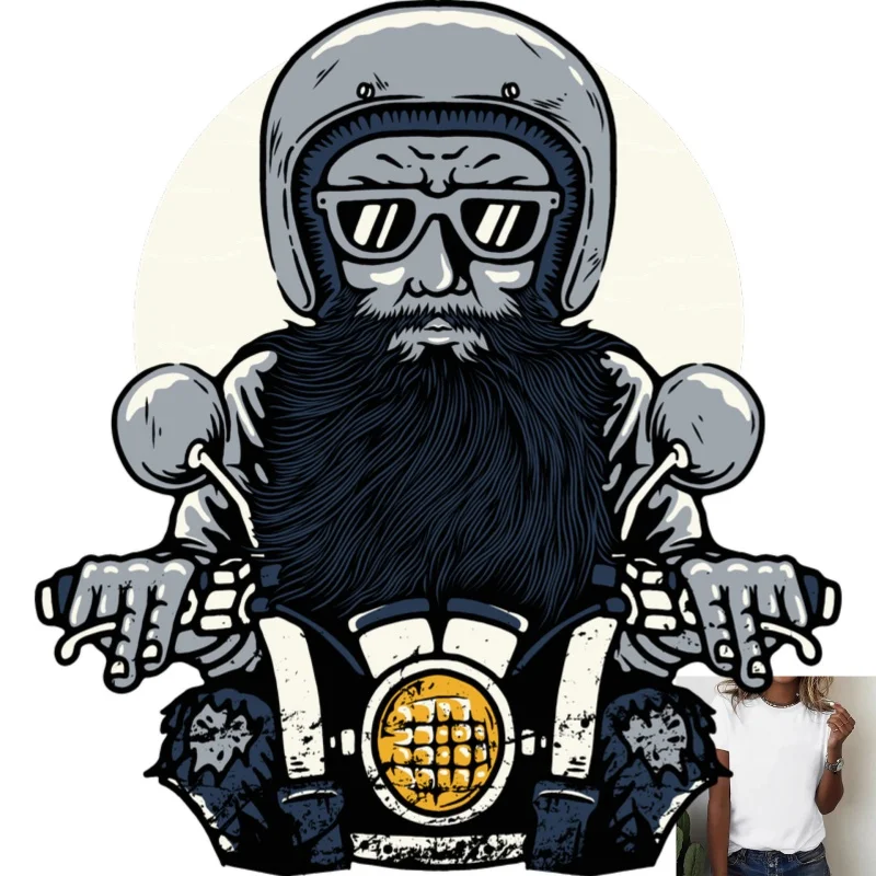 Vintage Biker Trendy Man Heat Transfer White Ink Iron - on Patch, Stylish Pattern for T - shirts/Canvas Bags, Street - style - zdjęcie 1
