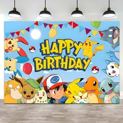 Feliz cumpleaños fiesta Pokemon telón de fondo decoración niños niño Baby Shower Pikachu Anime fotografía fondo Banner vinilo cartel