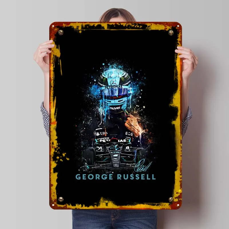 George Russell Tinplate Sign Sports Poster Decor for Room Decor Items Aesthetic Custom Metal Signs for Wall Art Decoration Retro