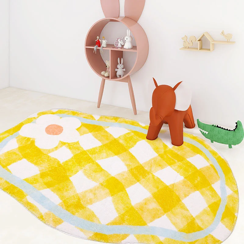 Pink Carpet Bedroom Children's Reading Area Girls' Room Check Special-shaped Imitation Cashmere Floor Mat Bedside Blanket