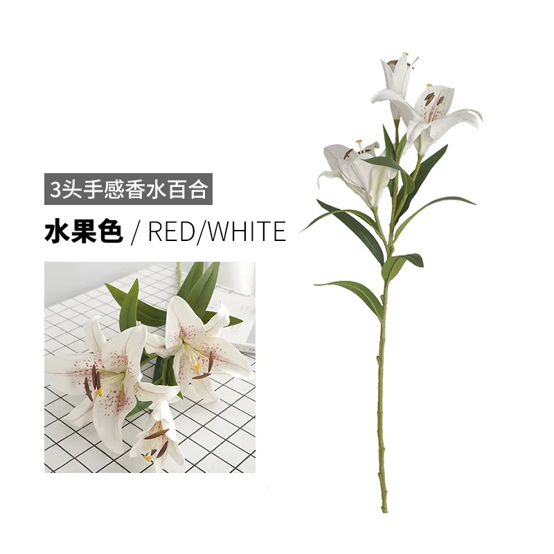 3PCS Artificial 3 Heads Lily Flower Bouquet Real Touch Flore Wedding Road Leading Stage Setting Fake Wreath Branch office decor