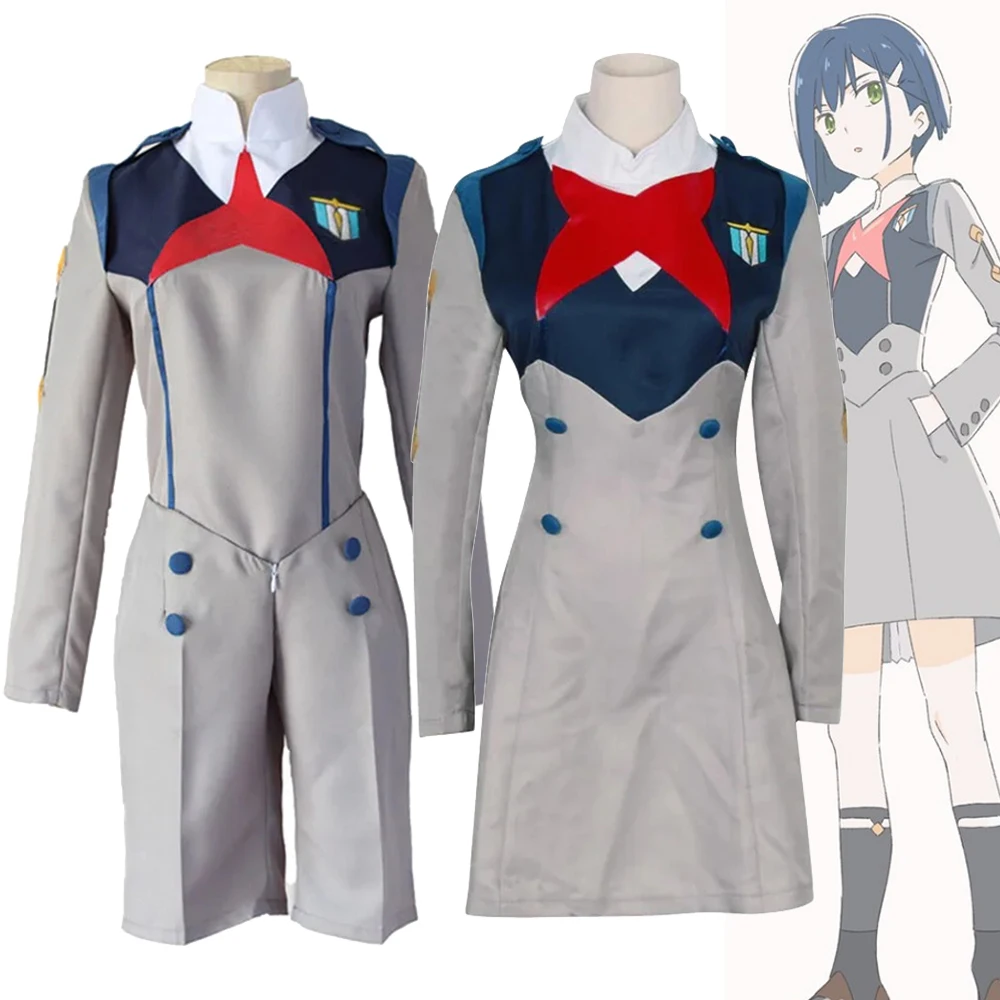 Anime DARLING in the FRANXX Cos HIRO ICHIGO KOKORO Grey School Uniform Cosplay Costume Dress Halloween Party Suit Outfit