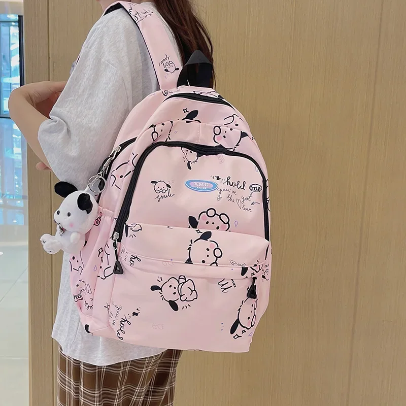 Sanrio tas sekolah murid Pacha anjing, ransel bahu ganda ringan kartun tahan air kapasitas besar, tas sekolah murid baru Pacha