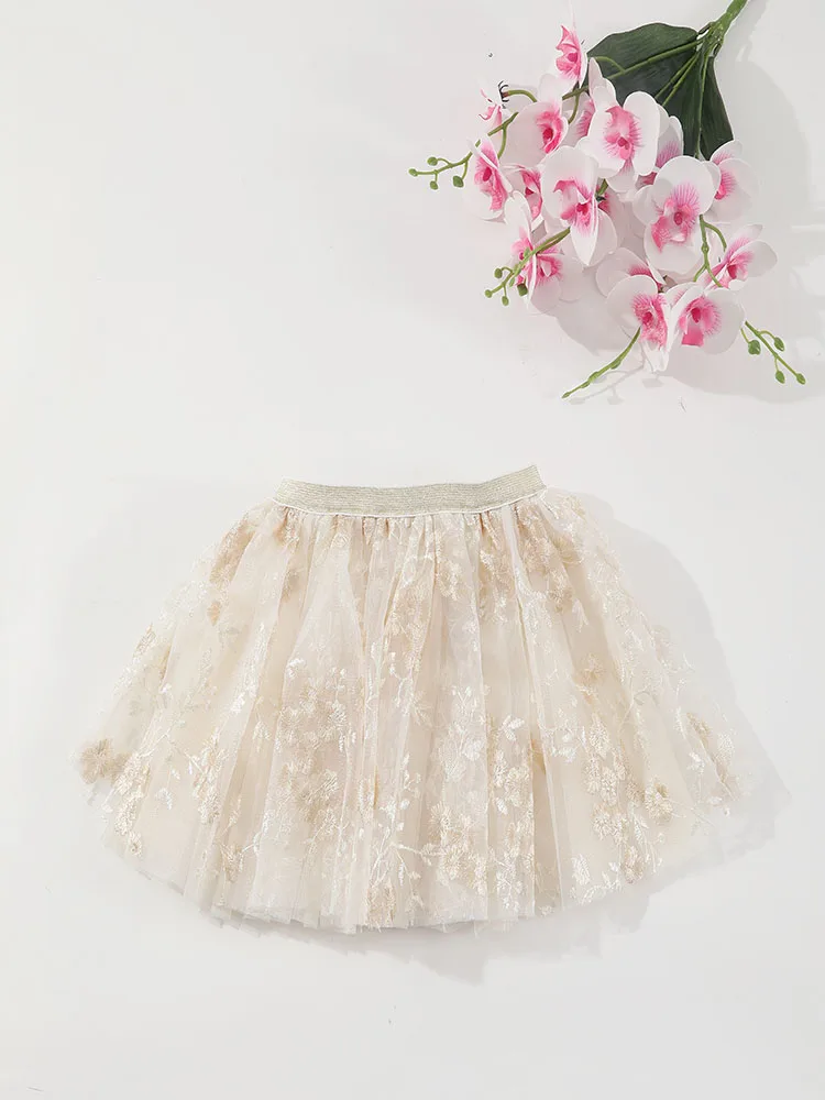 Kids Baby Girls Flower Print Dance Tutu Skirt For Girl Floral 3 Layers Tulle Toddler Pettiskirt Children Chiffon 4-8T