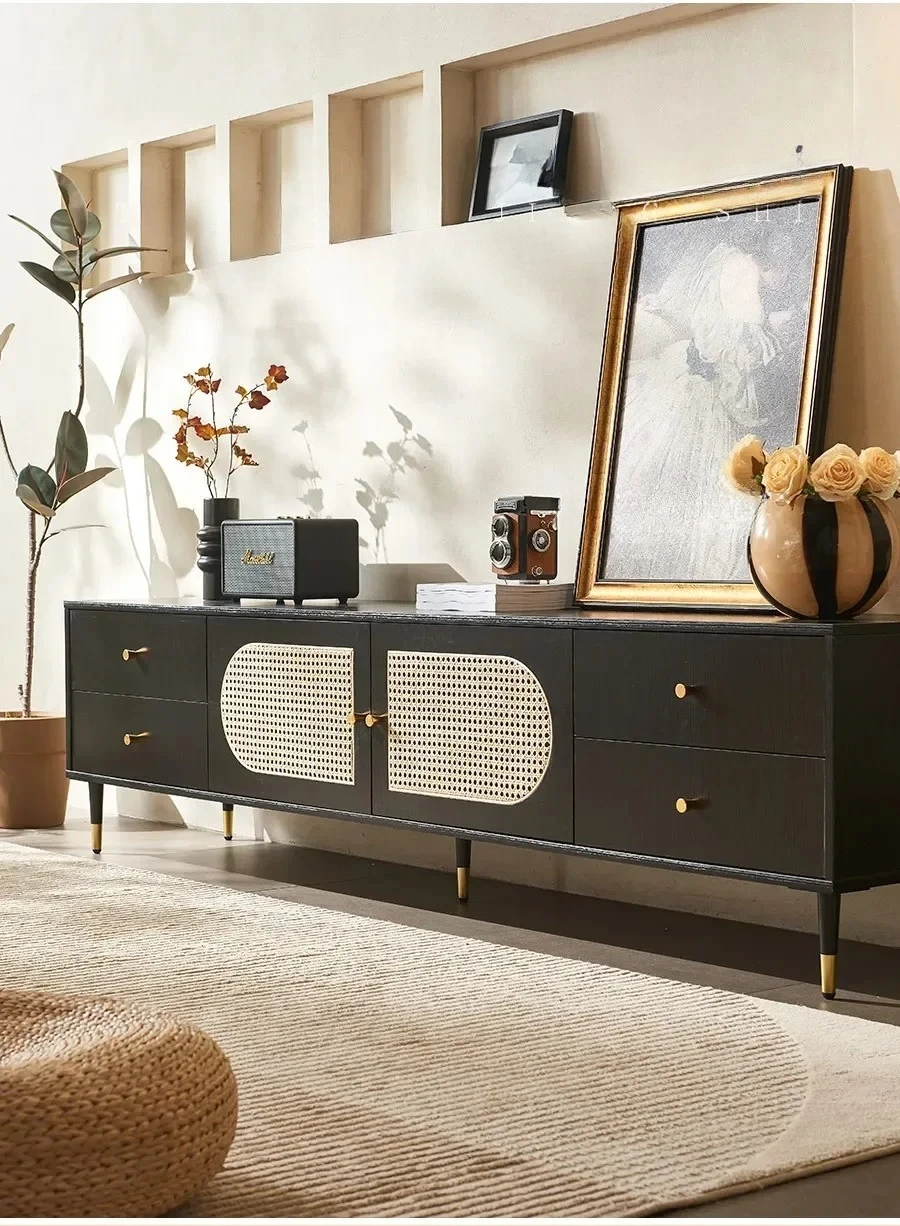 الرجعية Miji نمط الروطان المنسوجة لوحة تلفزيون خزانة شقة صغيرة خزانة غرفة المعيشة الأوسط القديمة B & B خزانة #2