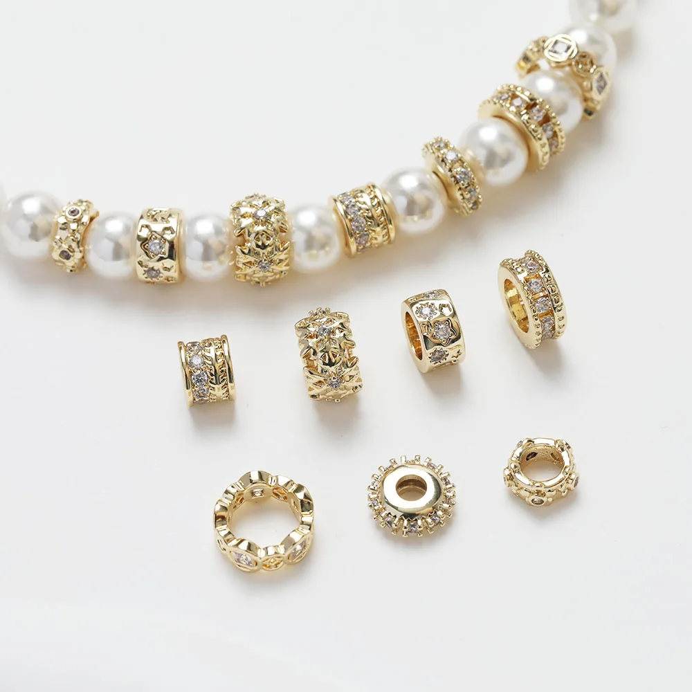 

4 шт 14K позолоченные латунные круглые бусины инкрустированные цирконием разделитель DIY Ювелирные изделия материалы для ожерелья браслета аксессуары
