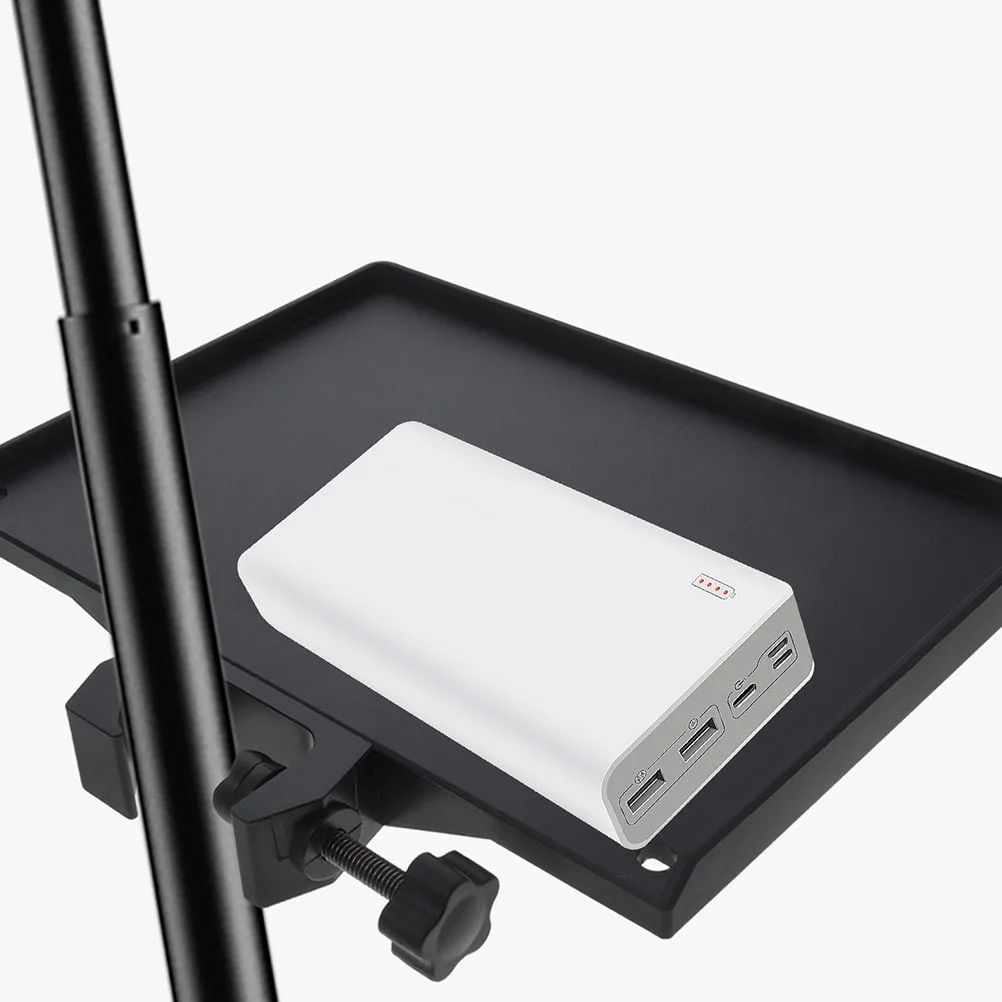 Bandeja de suporte de microfone para telefone e armazenamento de bebidas, acessório de plástico de metal resistente para suporte de microfone, braçadeira de equipamento de transmissão ao vivo