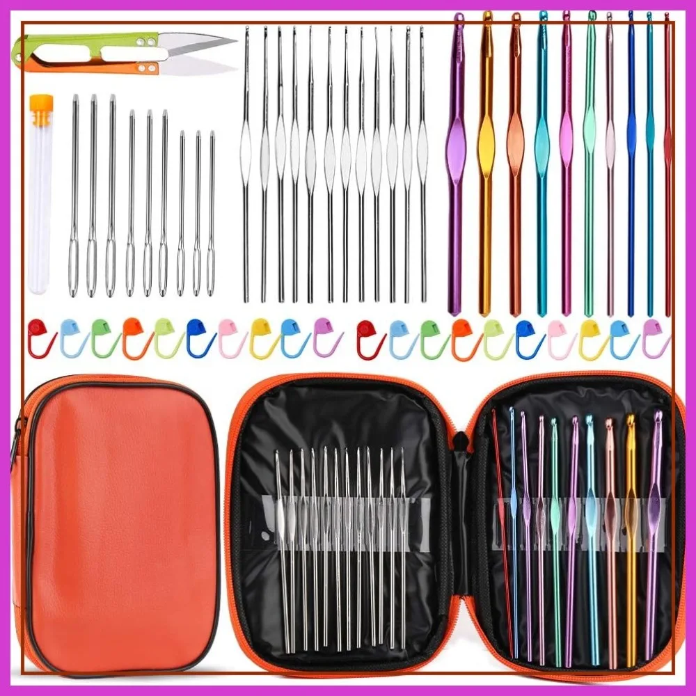 

54 Pcs Crochet Hooks Set, 0.6mm-6.5mm Ergonomic Needles for Yarn, Knitting Kit with Accessories for Beginners