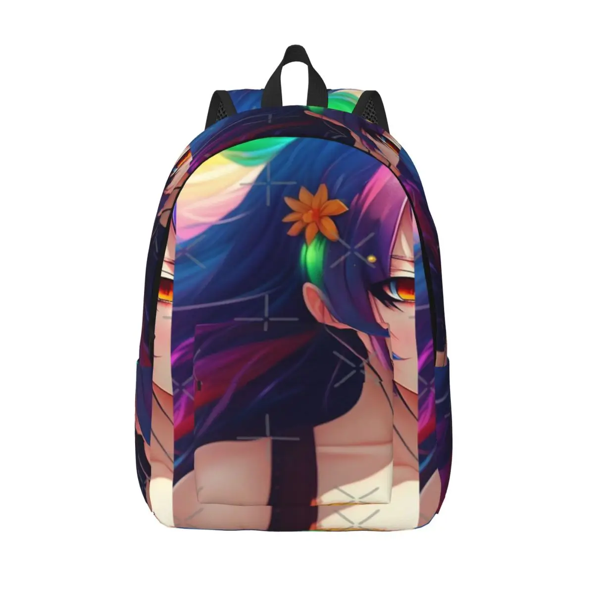أنيمي فتاة مع الشعر متعدد الألوان AI الفن بسيطة وأنيقة على ظهره قماش حقيبة الظهر رجل على ظهره #1