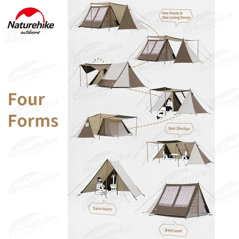 Naturehike Hammurabi Camping  1 Room 1 Hall Tent Free Expansion  Outdoor Portable Panoramic Windows Tent With Chimney Opening