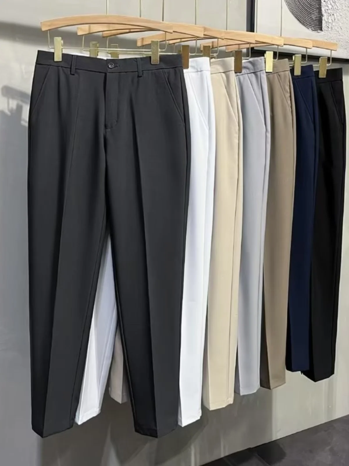 

Мужские повседневные брюки прямого кроя Slim Fit, легкие, для весны и осени, летний стиль, однотонные, молодежные, модные, длиной 7/8