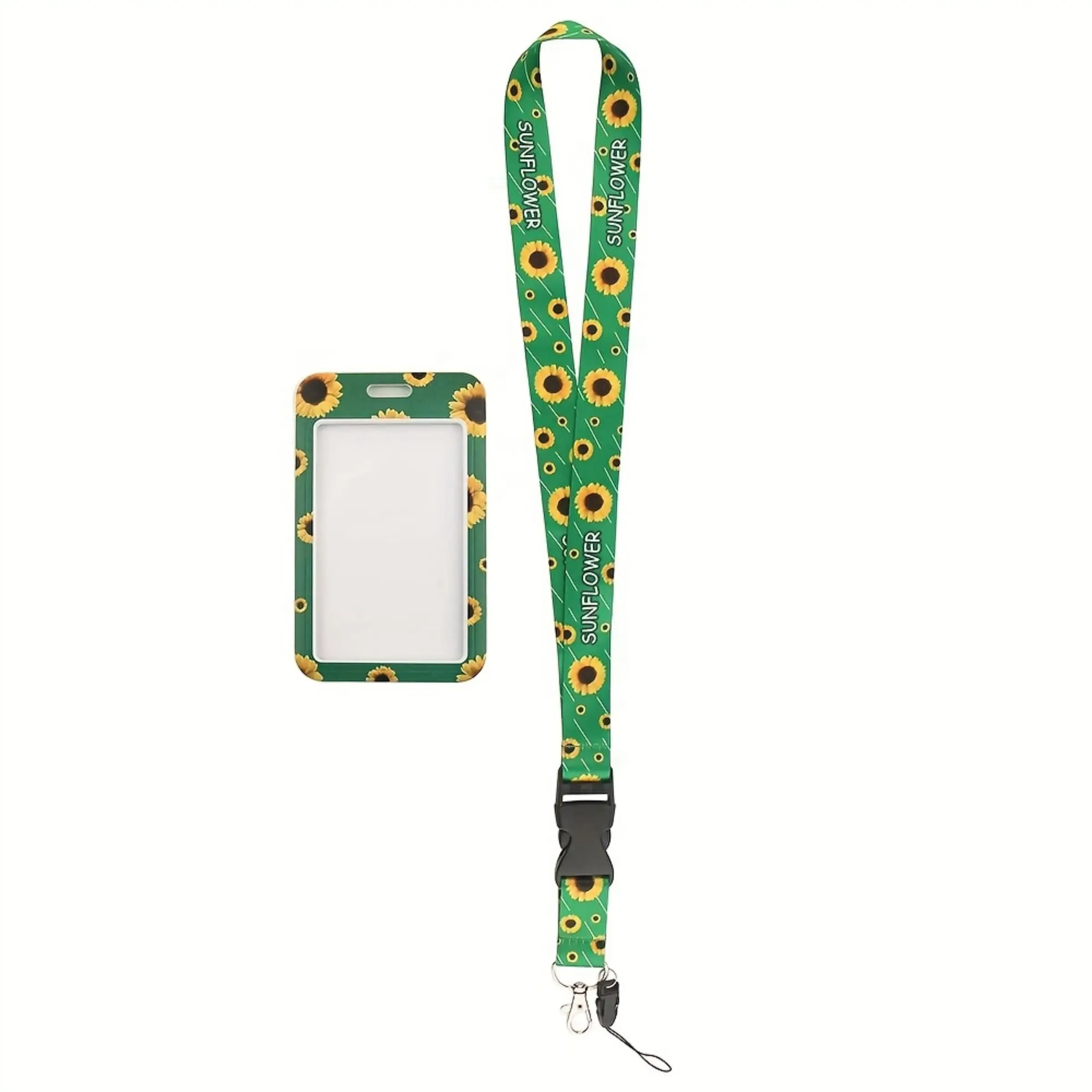 Modischer vertikaler Ausweishalter mit Sonnenblumenmuster, Polyesterfaser, mit verschiebbare Kartenhülle