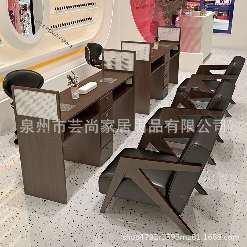 

Multi-functional Double Nail Table Black Retro-style Chair Set with Vacuum Cleaner Nail Table Socket Wooden Furniture A Mesa JTN