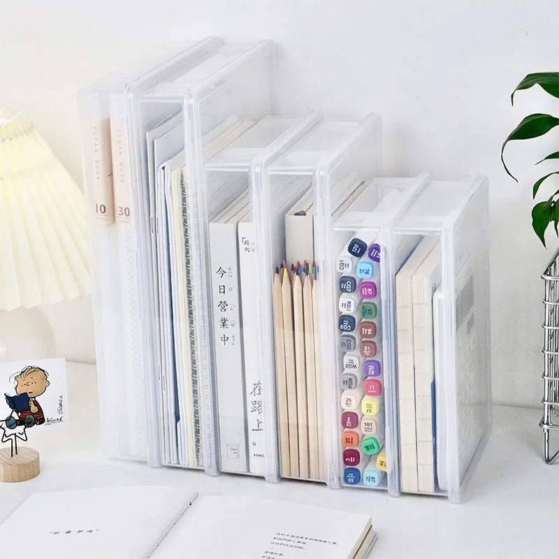 

A4 File Storage Box Transparent Portable Document Organizer Dust-proof Plastic Stationery Storage Case Office Desktop Supplies