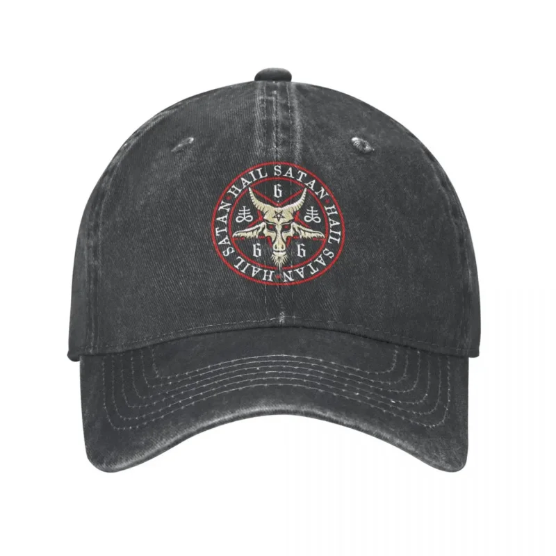 Vintage Hail Satan Baphomet In Hidden Inverted Pentagram Baseball Caps for Men Women Affligated Washed Snapback Soft Hats Cap