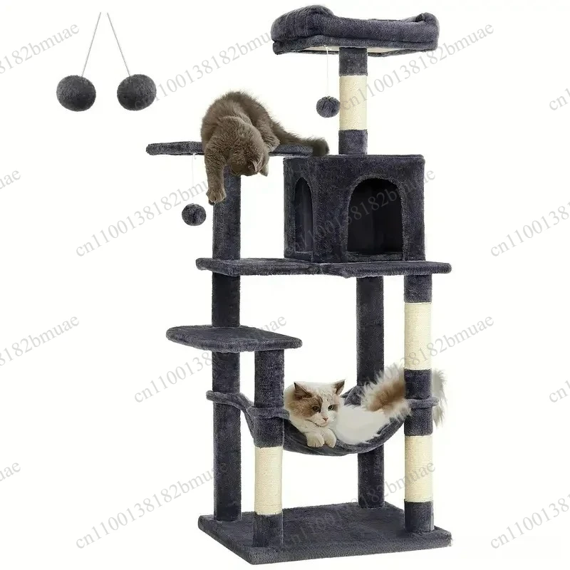 

Luxury Wood Pet Cat Tree Tower Pink Large Multi-level Cat Trees & Scratcher with Hammock